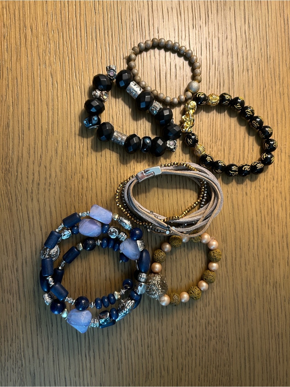 Assorted Women's Beaded Bracelet Set in Black, Blue, Gold and Beige